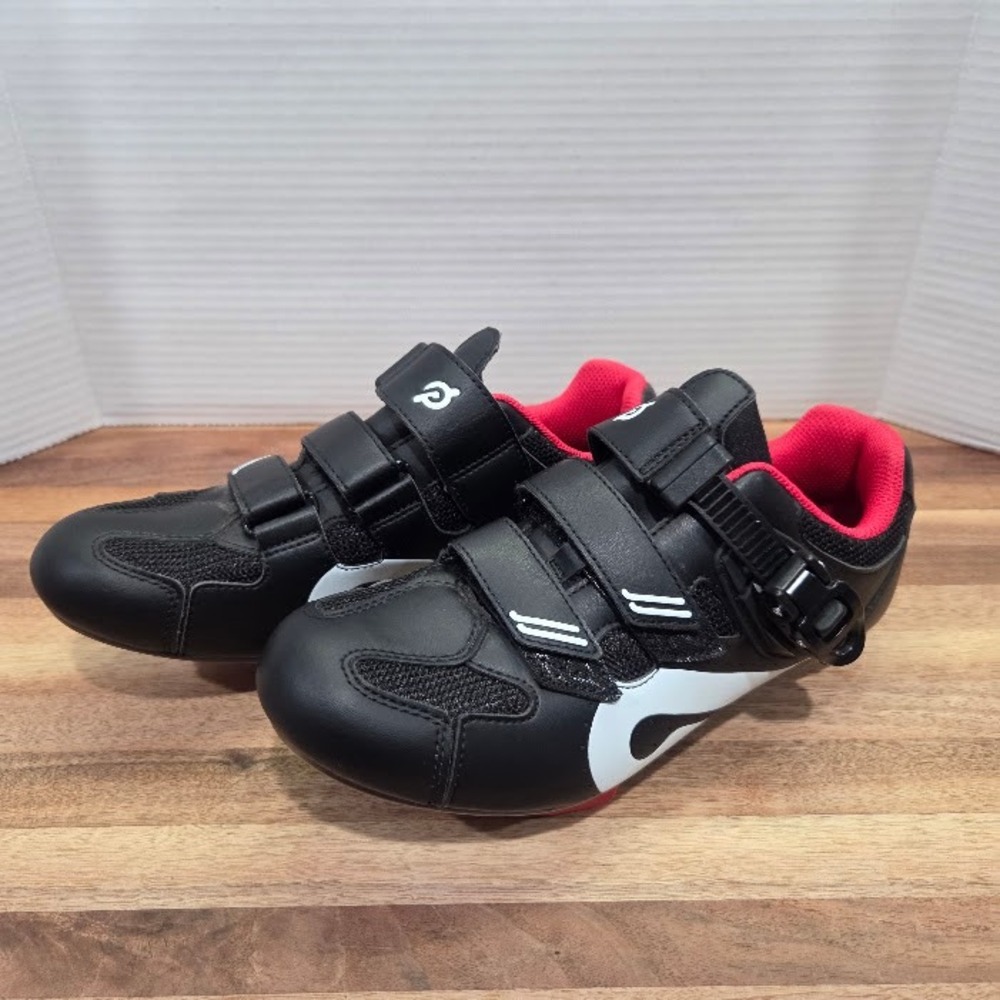 Peloton Cycling Shoes Women 9 |Men 7 Black White Red EU 40 Ratchet Buckle Cleats